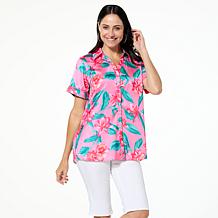 G by Giuliana Printed Tie-Front Camp Shirt