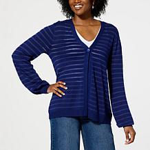 G by Giuliana Shadow Striped Knit Single Button Cardigan