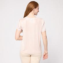 G by Giuliana Shirred Sleeve V-Neck Shimmer Top