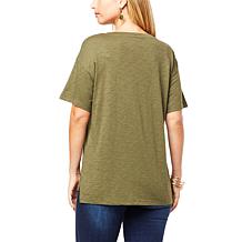 G by Giuliana Slub Knit Slouchy V-Neck Pocket Tee