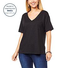 G by Giuliana Slub Knit Slouchy V-Neck Pocket Tee