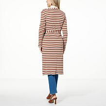 G by Giuliana Striped Rib Knit Belted Duster Cardigan