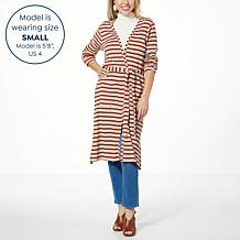G by Giuliana Striped Rib Knit Belted Duster Cardigan