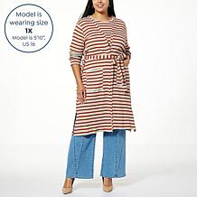 G by Giuliana Striped Rib Knit Belted Duster Cardigan