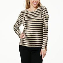 G by Giuliana Striped Rib Knit Long Slit Sleeve Top