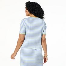 G by Giuliana Striped Ribbed Knit Short Sleeve Cardigan