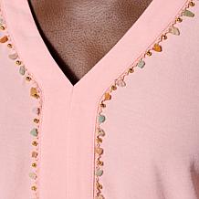 G by Giuliana Textured Woven Crepe Peplum Top with Beaded Trim