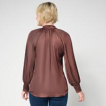 G by Giuliana Woven Button Front Blouse with Ruffle Detail