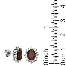 Garnet and Created White Sapphire Oval Halo Stud Earrings