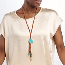 GemHues Multigemstone Leather Statement Tassel Necklace