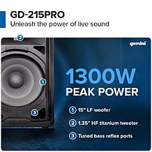 Gemini GD-215PRO 15" Professional PA Speaker with Bluetooth