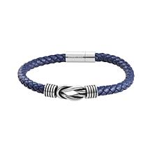 Geoffrey Beene Men's Stainless Steel and Leather Knot Closure Bracelet