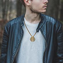 Geoffrey Beene Men's Stainless Steel Disc Plate Pendant Necklace