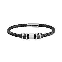 Geoffrey Beene Men's Stainless Steel Ornament Leather Bracelet
