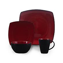 Gibson Soho Lounge 16Pc Square Stoneware Dinnerware Set, Red and Black