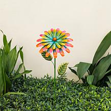 Gliitzhome 41"H Red and Green Garden Metal Flower Yardstake