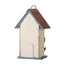 Glitzhome 10.25" Distressed Solid Wood Birdhouse with Flower