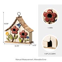 Glitzhome 10.5" Distressed Wood Two-Story Garden Birdhouse w/Flowers