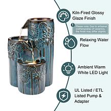 Glitzhome 10"H 3-Tier Turquoise Ceramic Tabletop Fountain