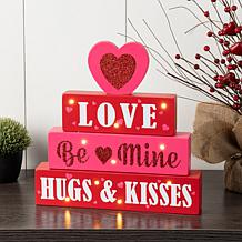 Glitzhome 11.25in H Lighted Valentine's Wooden Block Table Sign