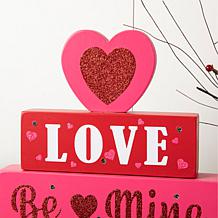 Glitzhome 11.25in H Lighted Valentine's Wooden Block Table Sign