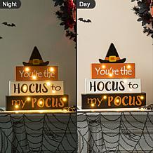 Glitzhome 11.5in. H Halloween Wooden Lighted Witch Word Block Decor