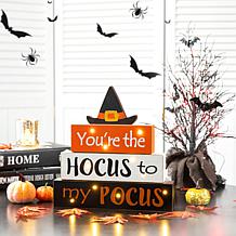 Glitzhome 11.5in. H Halloween Wooden Lighted Witch Word Block Decor