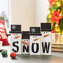 Glitzhome 11.75" Wooden Christmas Snowman Family
