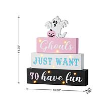 Glitzhome 11.75"H Halloween Lighted Pink Wooden Ghost Block Word Sign