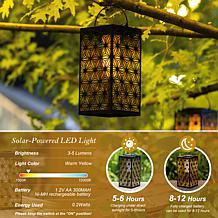 Glitzhome 11"H Black Metal Cutout Solar Hanging Lantern with LED Light