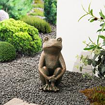 Glitzhome 12" H Squatting Frog Garden Statue with Bronze Finish