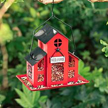 Glitzhome 12" Metal Red House Hanging Birdfeeder