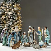 Glitzhome 12-pc Oversized Deluxe Blue Resin Nativity Figurine Set