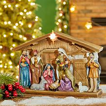 Glitzhome 12.5" Lighted Resin Nativity House