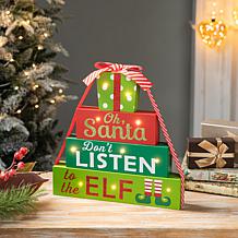 Glitzhome 12in. H Lighted Wooden Christmas Gift Block Table Decor