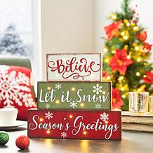 Glitzhome 12in L LED Lighted Wooden and Metal Block Word Sign