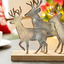 Glitzhome 13.25in. L Galvanized Metal and Wooden Reindeer Table Decor
