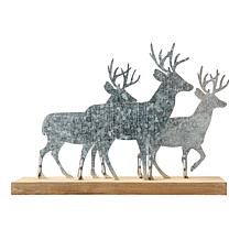 Glitzhome 13.25in. L Galvanized Metal and Wooden Reindeer Table Decor