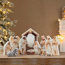Glitzhome 13pc Christmas Wooden and Epoxy Resin Nativity Figurine Set