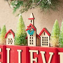 Glitzhome 14" Christmas Wooden House and Brush Trees Table Decor