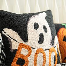 Glitzhome 14" Hooked Halloween Ghost "BOO" Pillow