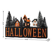 Glitzhome 14" Wooden "Halloween" Haunted House Table Sign