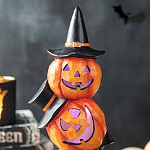 Glitzhome 14.25in. H Halloween Lighted Stacked Pumpkin Table Decor