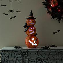 Glitzhome 14.25in. H Halloween Lighted Stacked Pumpkin Table Decor
