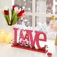 Glitzhome 14.25in L Valentine's LOVE Wooden Gnome Table Decor