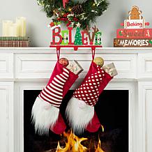 Glitzhome 14.5in. L Wooden and Metal BELIEVE Christmas Stocking Holder