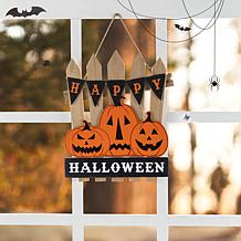 Glitzhome 14"H Halloween Wood Jack 'O Lantern Door Hanger