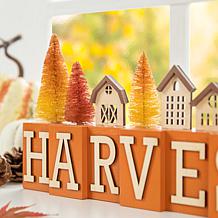 Glitzhome 14in. L Harvest Wooden House and Brush Trees Table Decor