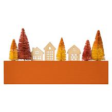 Glitzhome 14in. L Harvest Wooden House and Brush Trees Table Decor