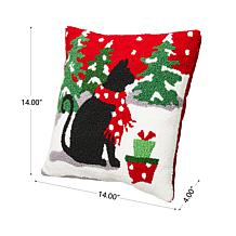 Glitzhome 14in L Hooked Christmas Cat Pillow